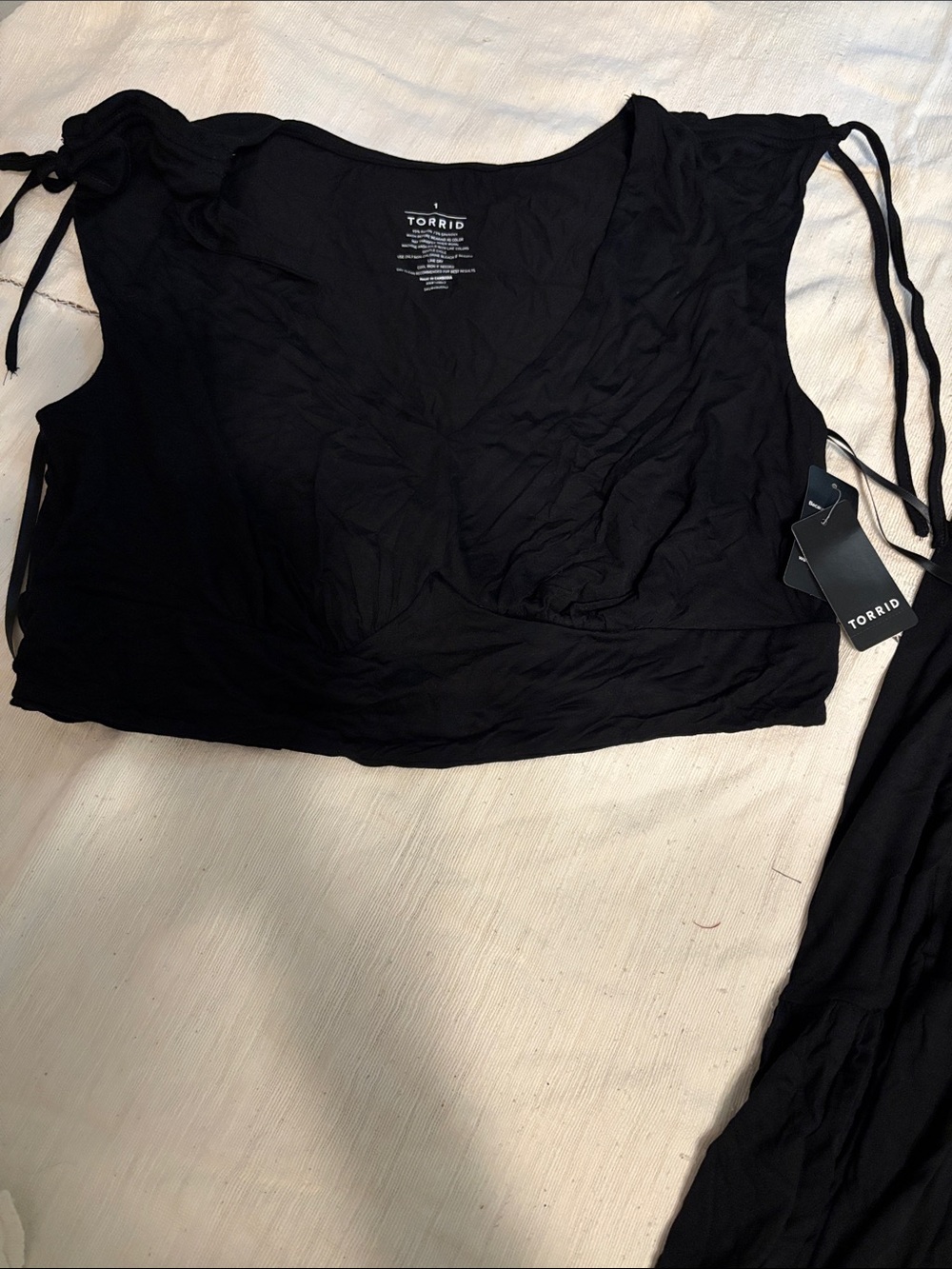 Torrid Black Tie-Shoulder V-Neck Crop Top and Matching High-Low Skirt